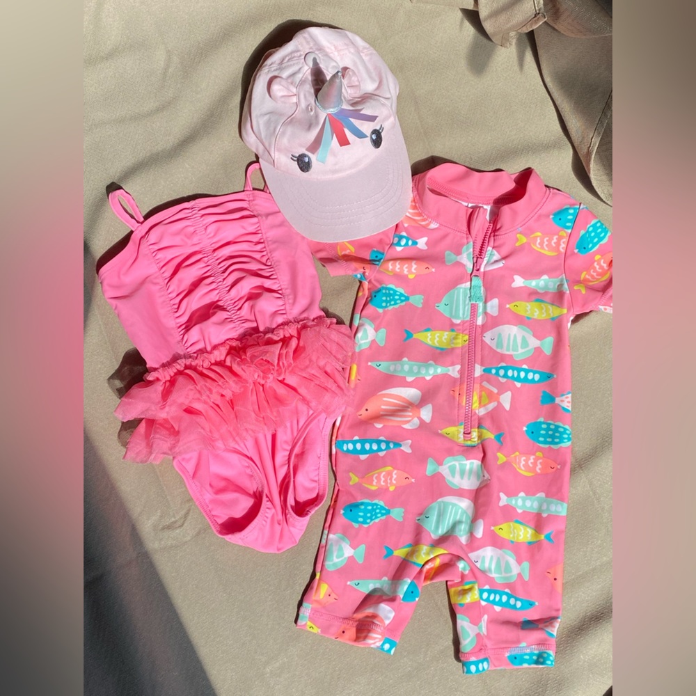 Bundle of Baby Swimsuit & Hat - Size 9mos